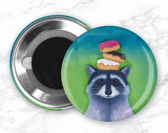 Waschbär Kühlschrankmagnet, Donut Magnet, Lustiges Essen Magnet, Küche Dekor, Aquarell Tier Magnet, Süßer Tier Magnet, Wildtier Magnet