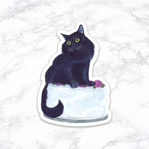 Black Cat with Cake Sticker, Funny Cat Sticker, Water Bottle Stickers, Laptop Stickers, Laptop Decals, Funny Stickers, Watercolor Stickers