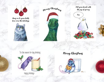 Funny Christmas Card Cat Christmas Cards Christmas Card Set Holiday Card Set Funny Holiday Card Cute Christmas Card
