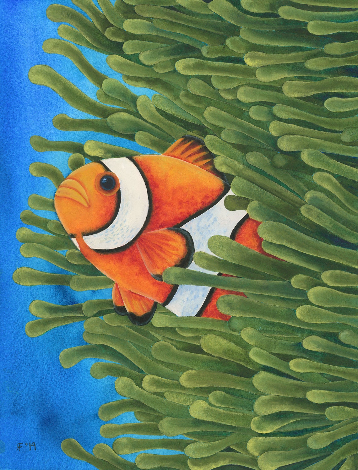 Watercolor Clownfish Art Print, Sea Anemone Art, Bathroom Wall Art ...