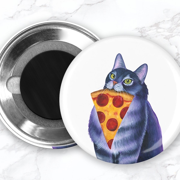 Cat Magnet, Cat Fridge Magnet, Pepperoni Pizza Magnet, Refrigerator Magnets, Cat Lover Gift, Funny Fridge Magnets, Kitchen Decor