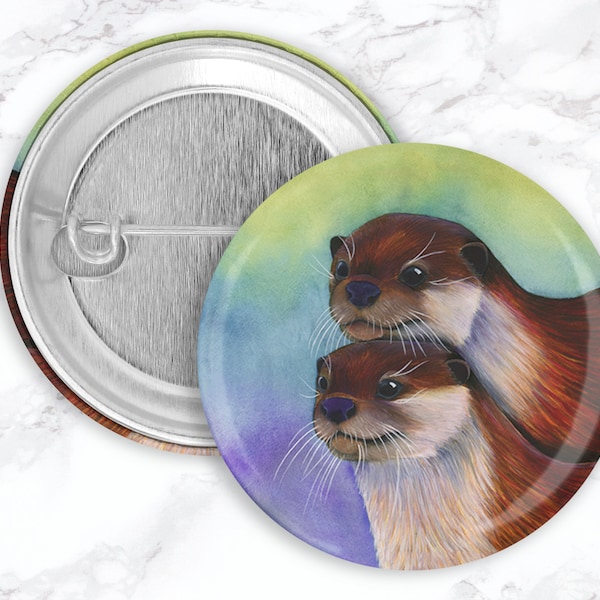 Two River Otters Pinback Button, Animal Pinback Button, Otter Badge, Backpack Accessory, Animal Pins, Otter Pin