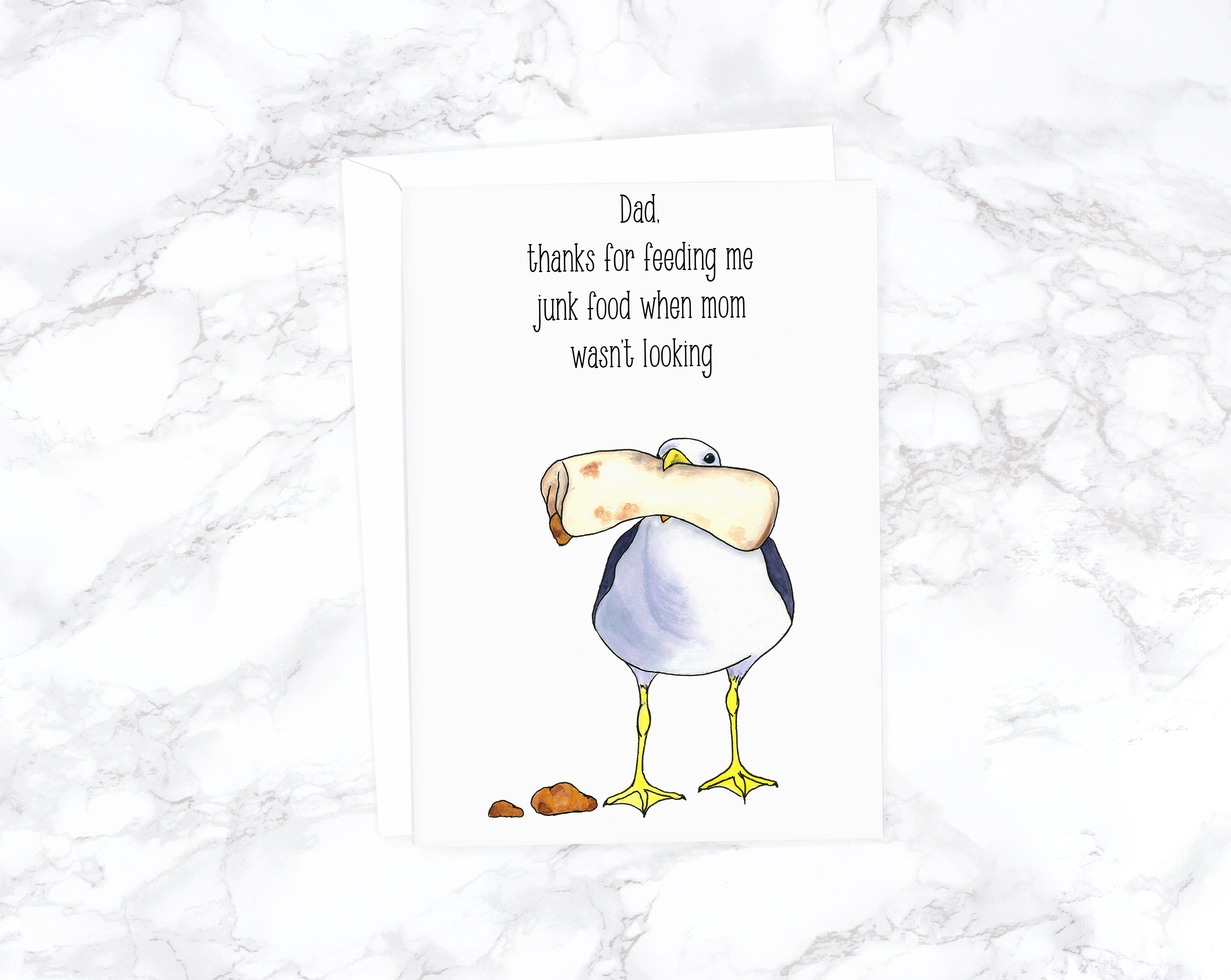 Aquarel Seagull verjaardagskaart, papa verjaardagskaart, grappige vaders dagkaart, grappige kaart voor papa, grappige burrito kaart voor papa