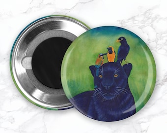 Schwarzer Jaguar Magnet, Schwarzer Panther Magnet, Vogel Magnet, Aquarell Tier Magnet, Kühlschrankmagnet, Niedlich Tier Magnet, Wildtier Magnet