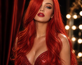 Samt Sirene // Lange Rote Glamour Perücke, Alte Hollywood Inspirierte Haare, Bombe Cosplay Perücke, Retro Fantasy Perücke