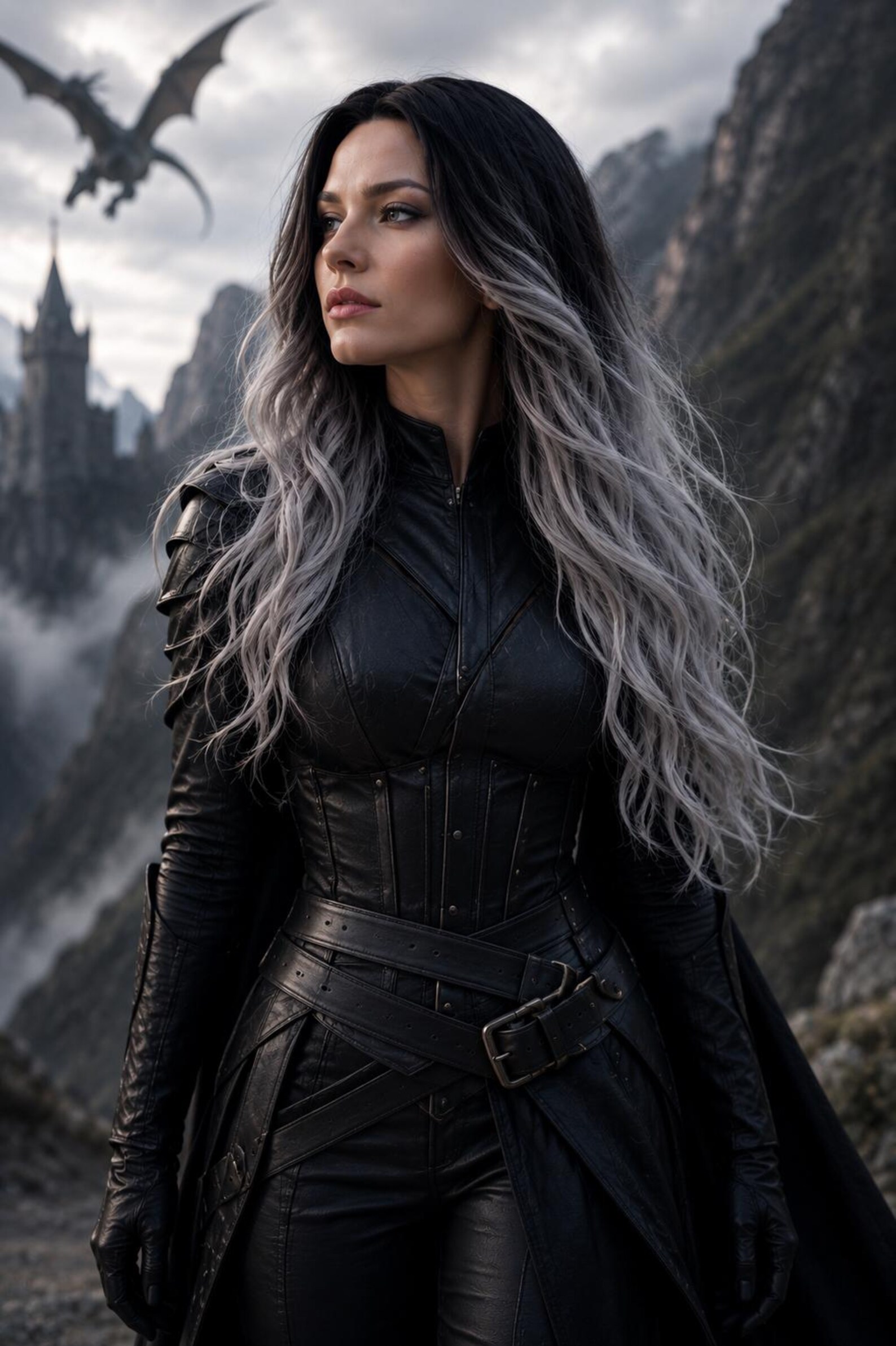 Knight Rider Wig Dragon Rider Fantasy Wig – Black to Silver Ombre Cosplay Hair, Medieval ...