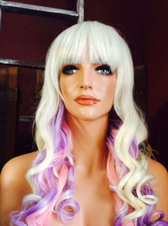 Jocelyn Platinum Blonde Pastel Purple And Pink Ombre Wig Etsy