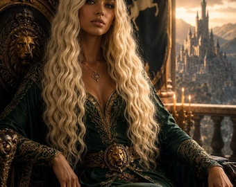 Peruca Rainha Terrasen | Peruca Longa Loiro Fantasia | Cosplay de Princesa Élfica | Cabelo de Rainha Medieval | Peruca para Traje Renascentista | Peruca Loiro Ondulado