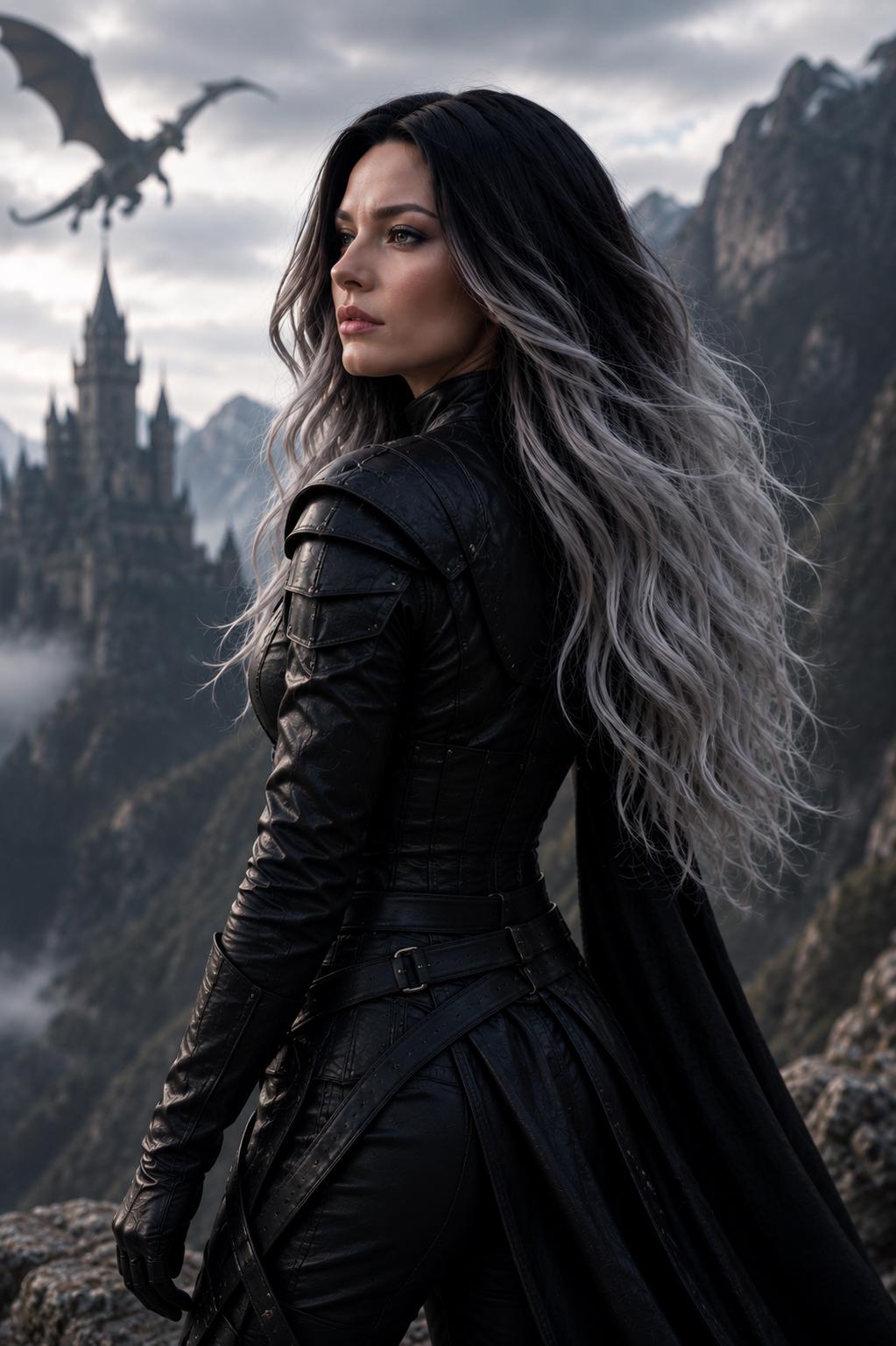 Knight Rider Wig Dragon Rider Fantasy Wig – Black to Silver Ombre Cosplay Hair, Medieval ...