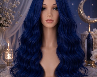 Moonlit Sapphire Perücke Fantasy Blue Long Wave Perücke Anime inspiriert Cosplay Perücke