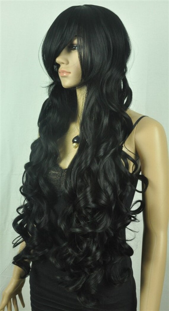 Items similar to Tabitha // Jet Black Long Curly Full Synthetic Wig on Etsy