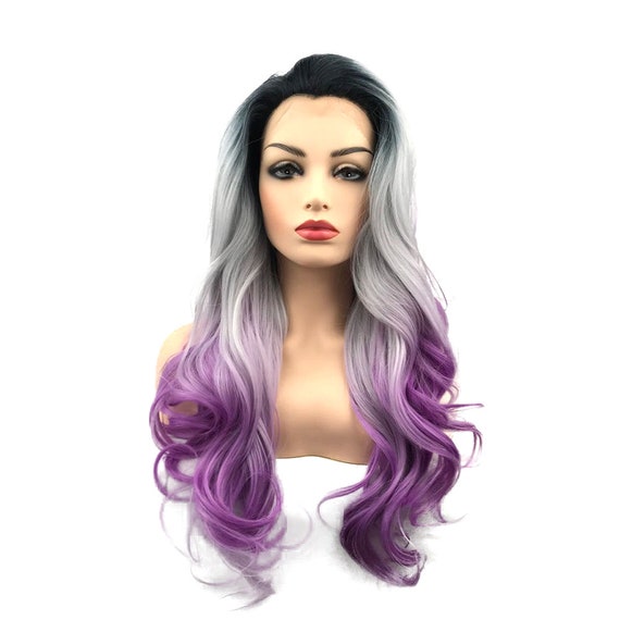 Lily Lace Front Wig Purple Brown Silver Grey Ombre Baby Etsy