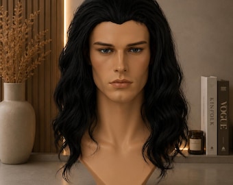 Dunkle Asgardian inspirierte Perücke // Weiche gewellte schwarze Perücke für Männer oder Frauen