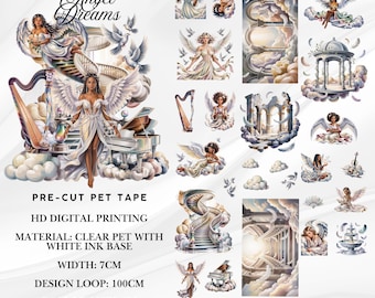 Angel Dreams PET-tape | Voorgesneden hemelse engelen, wolken en architectuur (benodigdheden voor je dagboek)