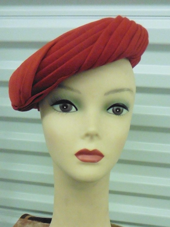40-50s Rust Fur Felt Tam Hat by Ruby Ross NWT