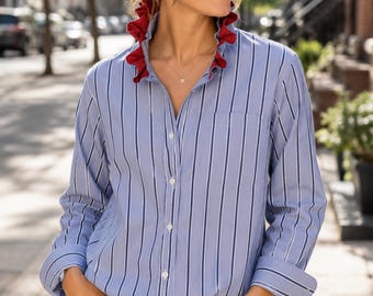 Ruffled Collar TRAILER Brand Vintage Fit Button Down Shirt
