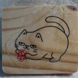 Inspirational Block &quot;Cat with a Flower&quot;