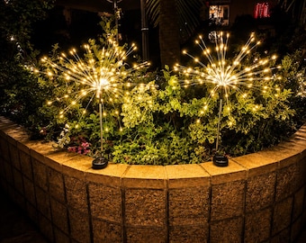 Solar Firework Lights Outdoor, LED Garden Stake Lights, Waterproof Color Changing Yard Light