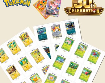 Pokemon 30th Celebration Binder Placeholders, Printable Master Set Checklist, Digital Download