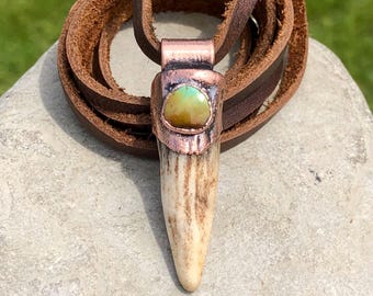 Collier turquoise en bois de cerf