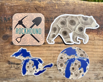 Pack d'autocollants Rockhound, Michigan, Grands Lacs, Petoskey Stone