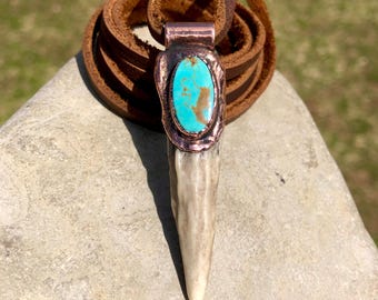 Collier turquoise en bois de cerf