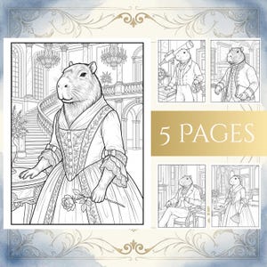 Elegant Capybaras Coloring Pages | 5 Sophisticated Capybara Scenes | Printable PDF Download
