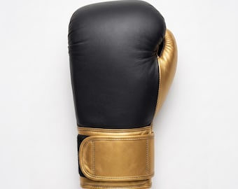 Blank Black & Gold Leather Boxing Gloves | Heavy Bag Sparring Gear 10oz-16oz | Gloves Pair
