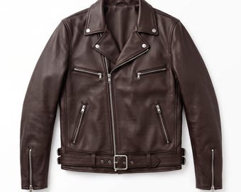 Men's Chocolate Brown Leather Motorcycle Jacket | Pebbled Biker Coat | Asymmetrical Zip Outerwear