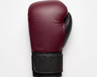 Blank Burgundy & Black Leather Boxing Gloves | Vintage Sparring Gear 10oz-16oz | Gloves Pair