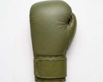 Tactical Olive Green Boxing Gloves | Unbranded Leather Earth Tone Fight Gear 10oz-16oz | Gloves Pair