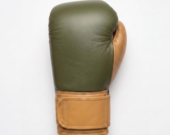 Blank Olive Green Leather Boxing Gloves | Tactical Tan Sparring Gear 10oz-16oz | Gloves Pair