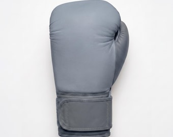 Steel Grey Minimalist Boxing Gloves | Unbranded Industrial Leather Fight Gear 10oz-16oz | Gloves Pair
