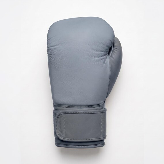 Steel Grey Minimalist Boxing Gloves | Unbranded Industrial Leather Fight Gear 10oz-16oz | Gloves Pair