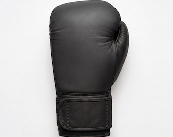 Blank Matte Black Leather Boxing Gloves | Stealth Sparring Gear 10oz-16oz | Gloves Pair