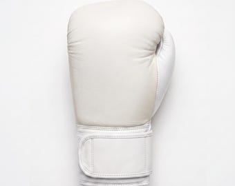 Blank Pearl White Leather Boxing Gloves | Minimalist Sparring Gear 10oz-16oz | Gloves Pair