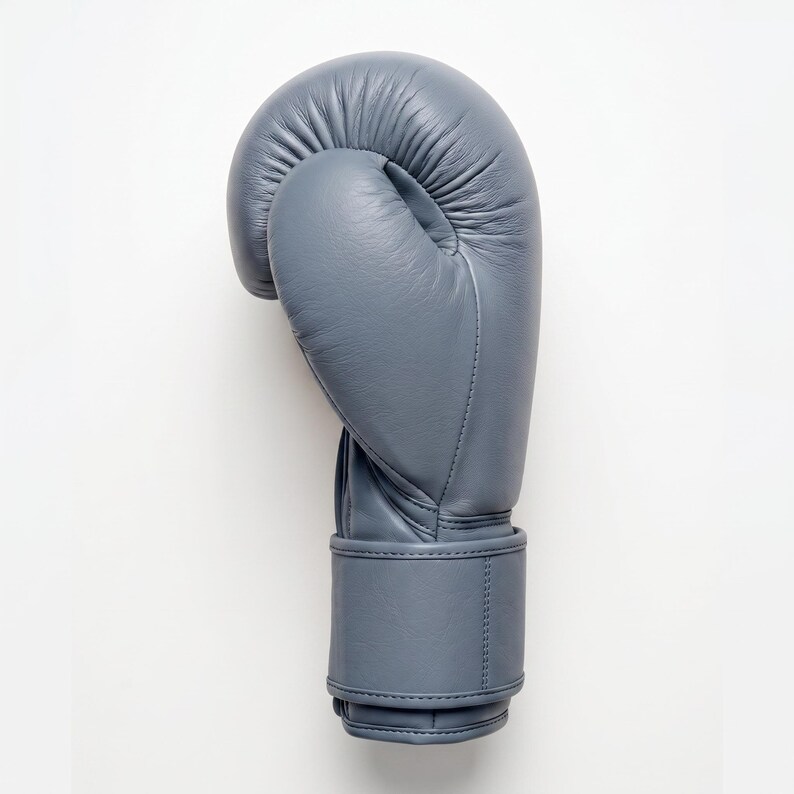 Steel Grey Minimalist Boxing Gloves | Unbranded Industrial Leather Fight Gear 10oz-16oz | Gloves Pair image 4