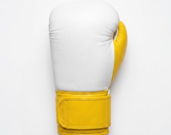Minimalist Leather Boxing Gloves | Yellow White Sparring Training (10oz-16oz) | Gloves Pair