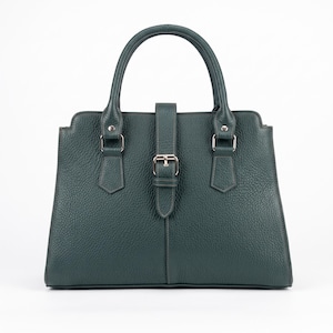 Dark Green Pebbled Leather Satchel | Triple Zip Professional Work Tote