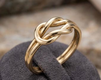 Solid 14K Gold Double Love Knot Ring, Minimalist Statement Band (Size 6)