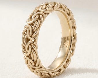 10K Yellow Gold Byzantine Ring, 5.6mm Woven Comfort Fit Band