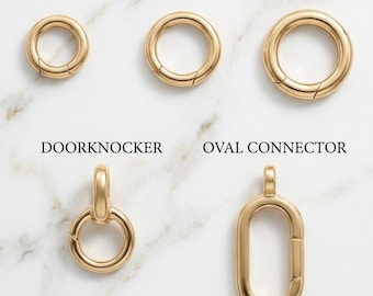 14K Solid Gold Charm Pendant Holder, Hinged Gate Connector, Oval Paperclip Clasp