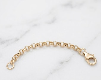 10K Solid Gold Rolo Chain Extender, 2.7mm Necklace Extension, Italian Clasp