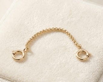 14K Gold Box Chain Extender, 1.3mm Safety Chain, Necklace Bracelet Extension (1-8 Inch)