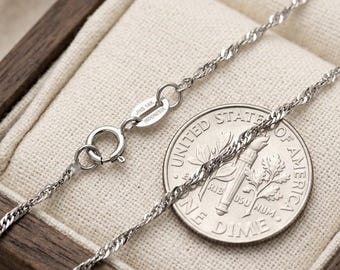 Solid 14K White Gold Singapore Chain Anklet, 1.4mm Twisted Wave Ankle Bracelet (9"-10")