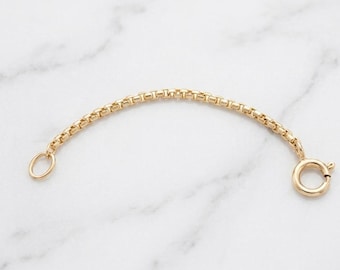 14k Yellow Gold Round Box Chain Extender, Necklace Bracelet Safety Chain