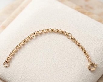 Solid 10K Yellow Gold Rolo Chain Extender, 2.4mm Adjustable Necklace Bracelet Extension