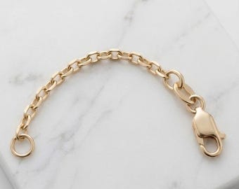 Solid 14K Yellow Gold Diamond-Cut Cable Chain Extender, 2.2mm Necklace Bracelet Extension (1-8 Inch)
