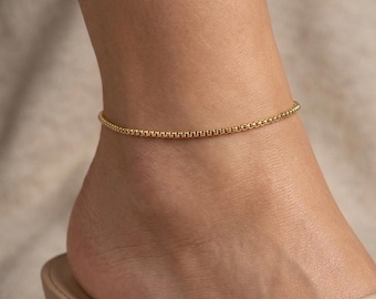 Real 10K Yellow Gold Round Box Chain Anklet | 1.8mm Italian Gold Ankle Bracelet