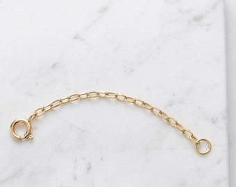 14K Gold Oval Link Chain Extender, 1.7mm Safety Chain, 585 Stamped Necklace Bracelet Extension